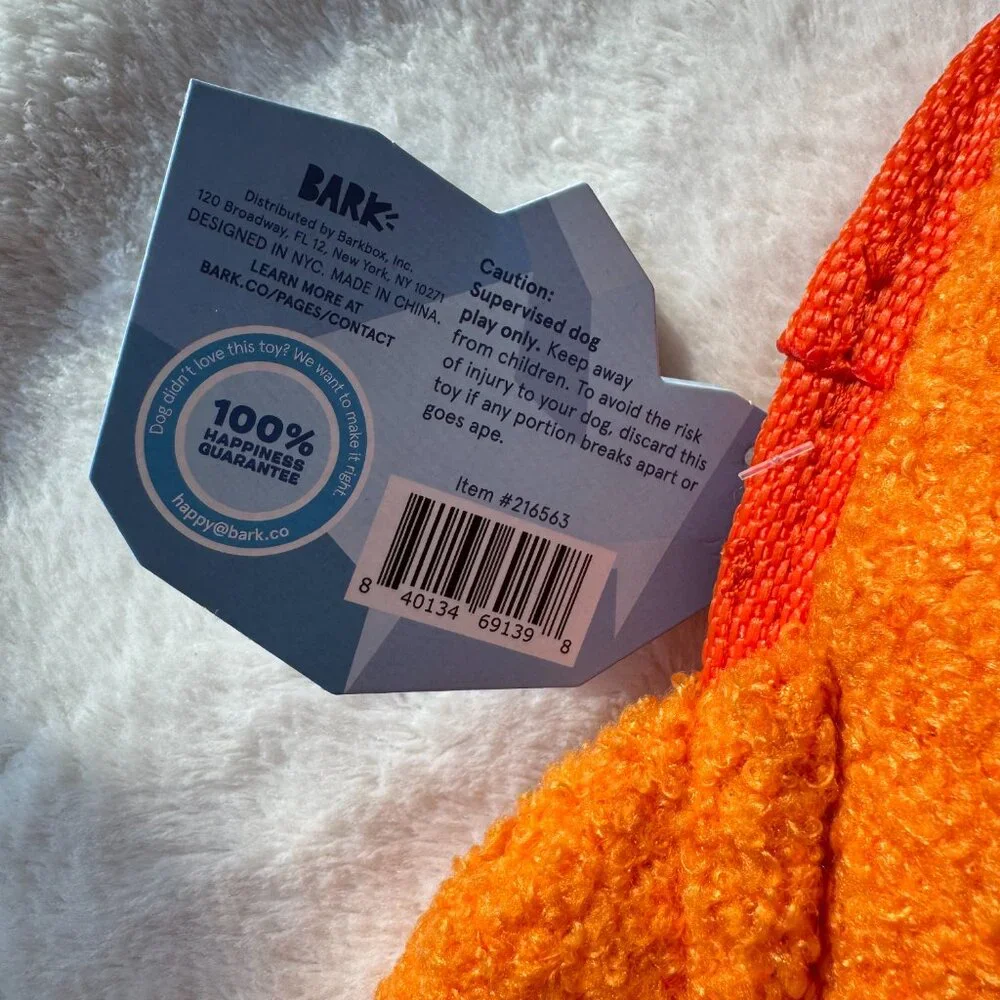 NWT, BARK Box Giganto Gene, Orange Plush Dog Toy, Size M-L 20+ lbs. Dogs
